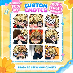 Pack de Emotes Chibi Personalizados para Twitch y Discord | Lindos Sub Badges de Anime Personalizados | Regalo de Gráficos para Streamers