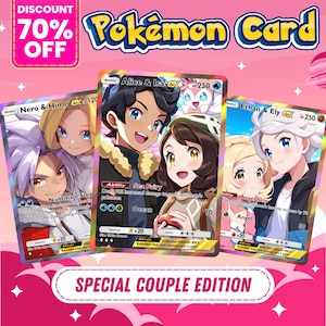 Carta Pokémon personalizzata per coppia, regalo di San Valentino Pokémon personalizzato, regali Pokémon, ritratto anime, regalo di anniversario, commissione di carte Pokémon
