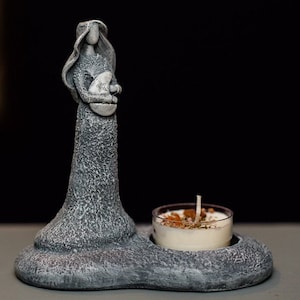 Moon Goddess Statue, Lunar Goddess Tea Light Holder, Goddess Holding Crescent Moon Concrete Statue image 1