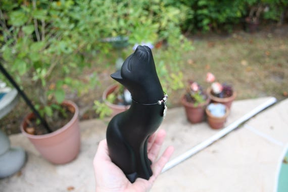BIG Moon Gazing Cat Statue - Lucky "Black Cat" Sculpture - 8" Tall