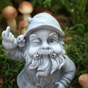 Garden Gnome Flipping The Bird, Concrete Rude Garden Gnomes for Sale image 1