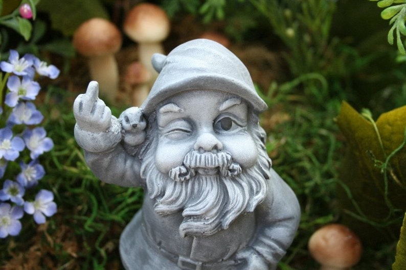 Garden Gnome Flipping The Bird, Concrete Rude Garden Gnomes for Sale image 1