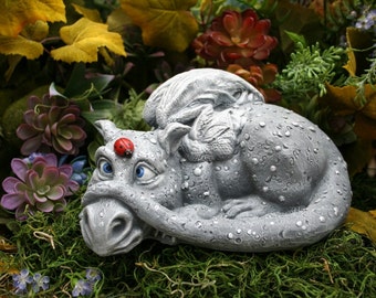 Dragon Garden Statue - "Daisy the Dragon" & Her Ladybug Friend