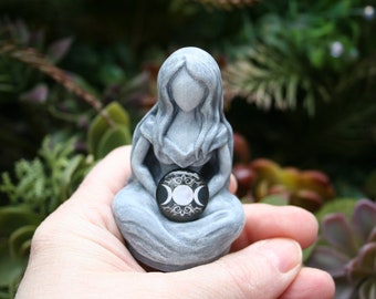 Triple Moon Goddess Statue - "Goddess Hecate" - Moon Goddess Mini Figurine - Maiden, Mother, Crone Mini Figurine