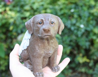 Chocolate Lab Dog Angel - Chocolate Labrador Retriever Concrete Statue Memorial, Indoor or Outdoor