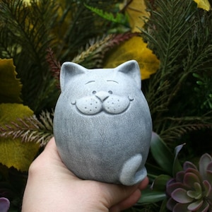 Fat Cat Statue - Abstract Zen Kitty Cat - Concrete Cat - Outdoor Garden Decor