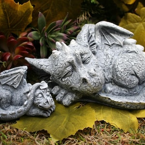Dragon Statues - Concrete Mother & Baby Dragon Sleeping Peacefully - Outdoor Garden Decorations
