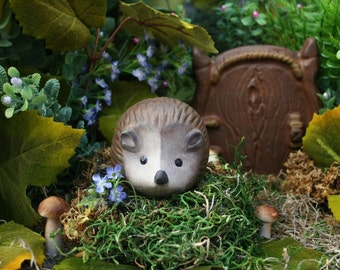 Hedgehog Statue - Concrete Baby Hedgehog - Outdoor Garden Statue or Terrarium Decor - Hand Painted Concrete Hedgie