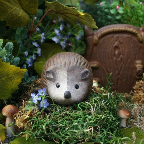 Hedgehog Statue - Concrete Baby Hedgehog - Outdoor Garden Statue or Terrarium Decor - Hand Painted Concrete Hedgie