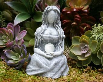 Moon Goddess Statue - "Goddess Selene" - Larger 4" Size Goddess Statue - Holding Genuine Selenite Bead Stone