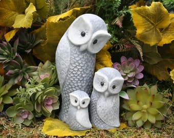 Concrete Owl Statues, Set of 3, Owl Family Outdoor Garden Sculpture