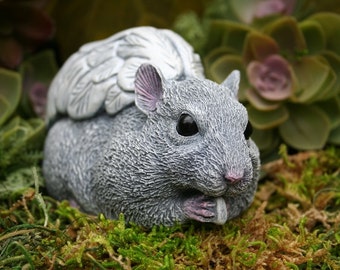 Hamster Angel Statue - LIFE SIZE Hamster Memorial for Golden / Syrian Hamsters - Solid Concrete 5" Long x 2.5" Tall x 2.5" Wide