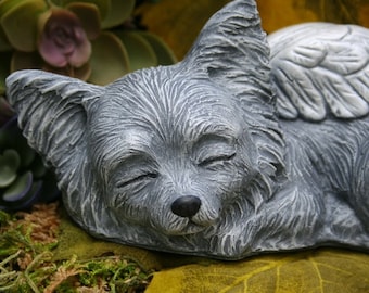 Papillon Angel Dog Statue - Continental Toy Spaniel - Papillion Butterfly Ears - Dog Memorial Sculpture - Concrete Garden Decor