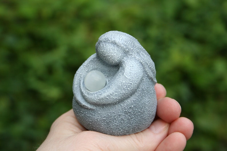 Moon Goddess Figurine Mini Selene Statue Cradling Genuine Selenite Bead Stone Full Moon In Her Arms image 6