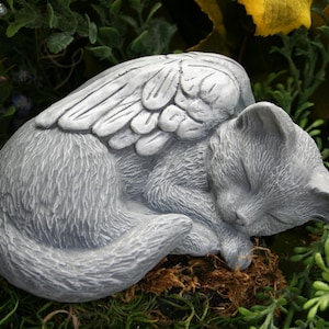 Cat Angel Statue - Sleeping Cat Statue - Concrete Pet Memorial