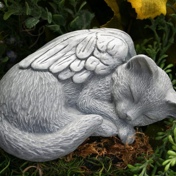 Cat Angel Statue - Sleeping Cat Statue - Concrete Pet Memorial