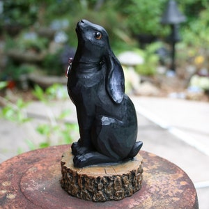 Moon Gazing Hare Statue - "Shadow Hare" - Rare Black Star Gazing Rabbit - Solid Concrete Lunar Garden Hare