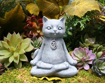 Meditating Cat Statue in the Lotus Position - Yoga Cat Statue - Buddha Cat Statue for Memorial or Your Zen Garden