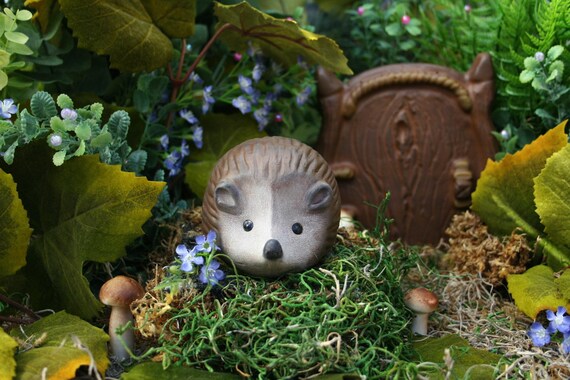 Hedgehog Statue - Concrete Baby Hedgehog (4.5" x by 4") - Outdoor Garden Statue for Fairy Garden - Hand Painted Concrete Hedgie