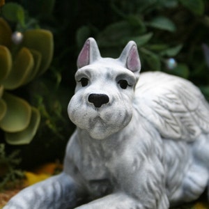 Schnauzer Dog Angel Statue With Cropped Ears - Pet Memorial - Urn Companion - Garden Decor