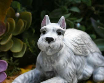 Schnauzer Dog Angel Statue With Cropped Ears - Pet Memorial - Urn Companion - Garden Decor