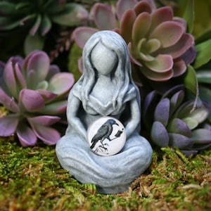 Goddess Statue - &quot;The Morrigan&quot; Goddess - Raven / Crow Shapeshifter - Moon Goddess & Celtic Goddess of War