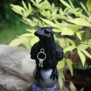 Raven Statue - Wearing 3 Keys Necklace - Unlocking Past, Present & Future - Raven Spirit Animal Totem