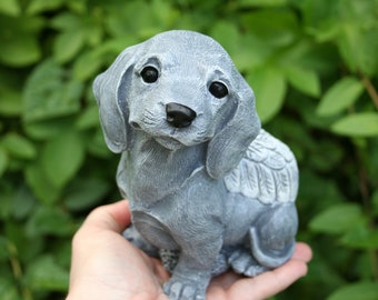 Dachshund Angel Dog Statue - Short Hair Dachshund Statue Made of Solid Concrete