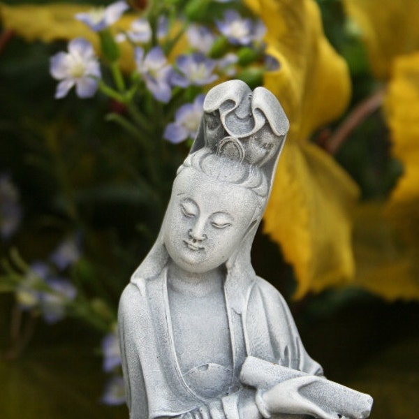 Kuan Yin - Kwan Yin Concrete Garden Statue - Holding the Scroll of Dharma - The Law of Being