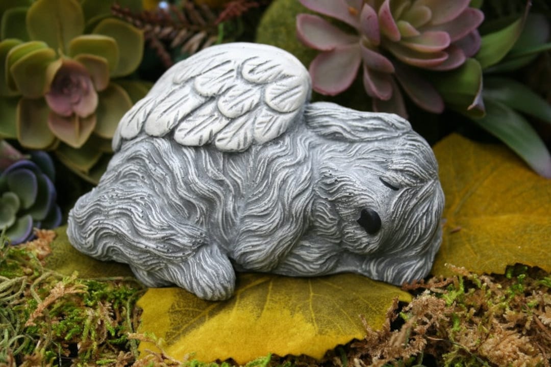 Dog Angel Statue, Shaggy Dog, Old English Sheepdog, Bearded Collie