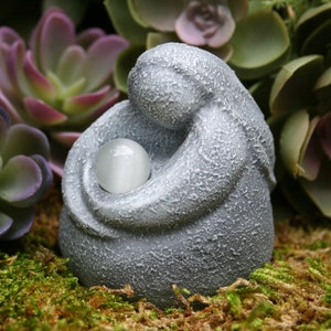 Moon Goddess Figurine Mini Selene Statue Cradling Genuine Selenite Bead Stone Full Moon In Her Arms image 2