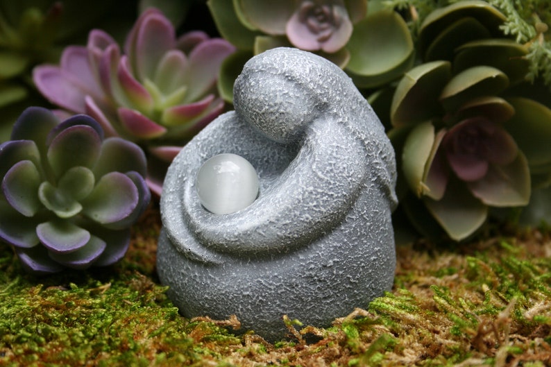 Moon Goddess Figurine Mini Selene Statue Cradling Genuine Selenite Bead Stone Full Moon In Her Arms image 2