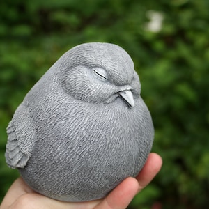 Concrete Bird Statue - Sleepy Fat Bird Garden Sculpture