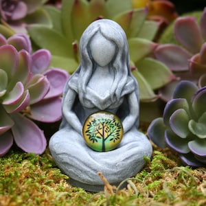 Earth Goddess Statue - Gaia Statue Holding Tree of Life - Unique Mini Mother Earth Figurine