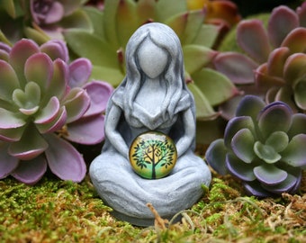 Earth Goddess Statue - Gaia Statue Holding Tree of Life - Unique Mini Mother Earth Figurine