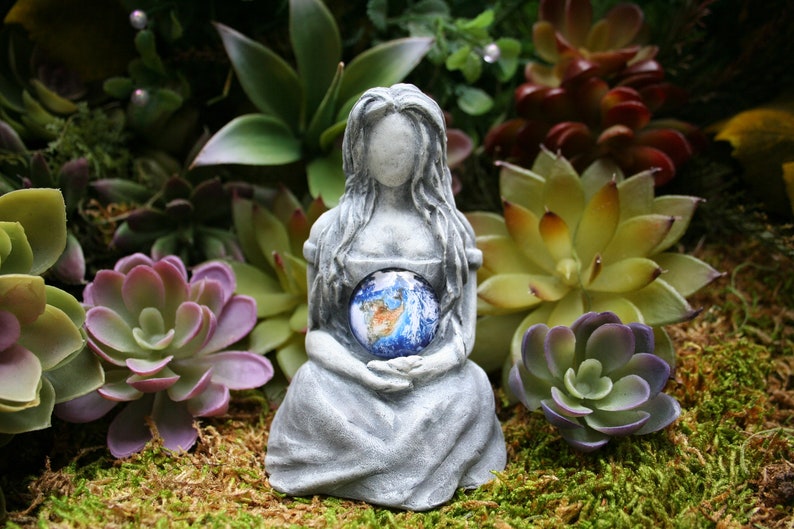 Earth Goddess Statue Gaia Statue 4 Tall Unique Mother Earth Altar Figurine image 1