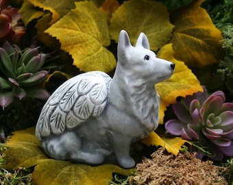 Dog Angel Statue - Corgi Angel Dog Memorial - Pembroke Welsh Corgi Concrete Pet Memorial