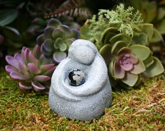 Gaia Statue - "Mother Nature Goddess" - Mini Earth Goddess Statue - Cradling Earth Globe in Her Arms