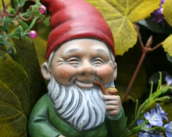 Garden Gnome Smoking A Pipe - German Style Concrete Yard Gnome With Pipe