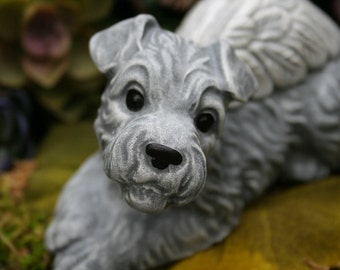 Miniature Schnauzer Dog Angel Statue - Pet Memorial - Concrete Garden Decor