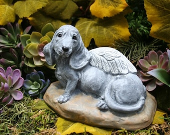 Dachshund Memorial Angel Dog Statue, Concrete Dachshund Angel Statue