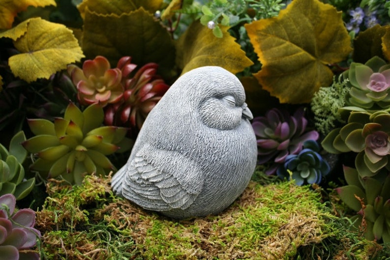 Concrete Bird Statue Sleepy Fat Bird Garden Sculpture Etsy