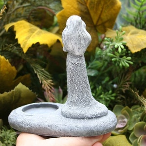 Moon Goddess Statue, Lunar Goddess Tea Light Holder, Goddess Holding Crescent Moon Concrete Statue image 5