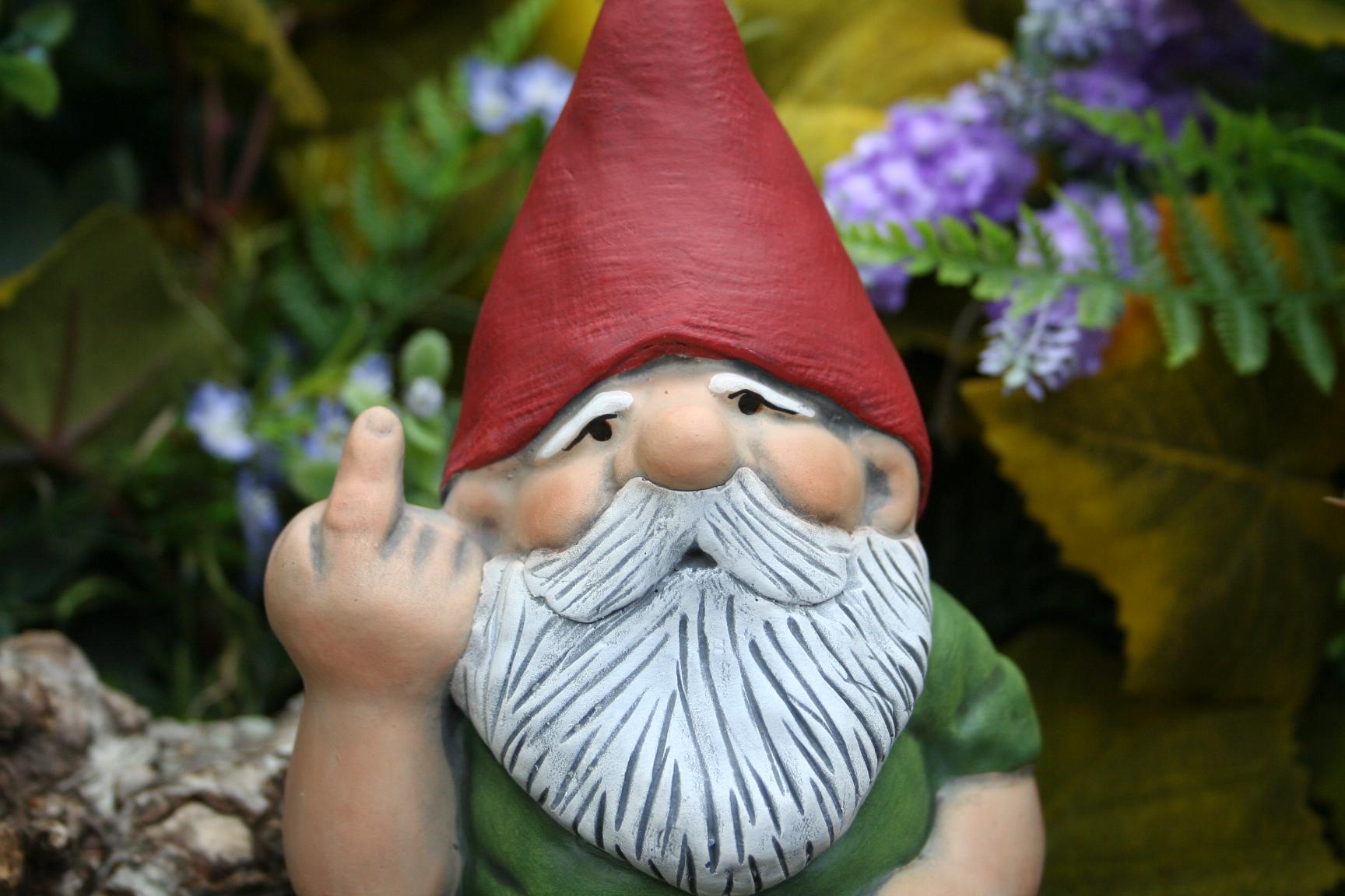 Rude Garden Gnome Flipping The Bird - LARGE 7 INCHES TALL  Naughty Gnome
