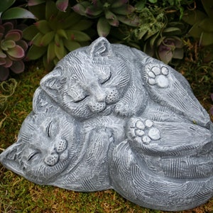 Concrete Cat Garden Statue - Adorable Cat Couple or Cat Memorial Sleeping All Cuddled Together