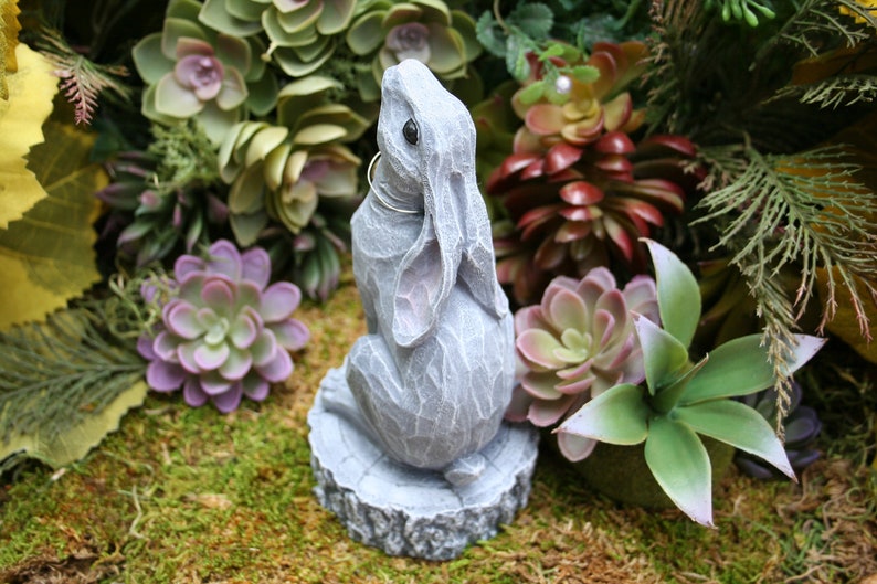 Moon Gazing Hare Statue Traditional Style March Hare Ornament Concrete Lunar Hare Garden Decoration image 4