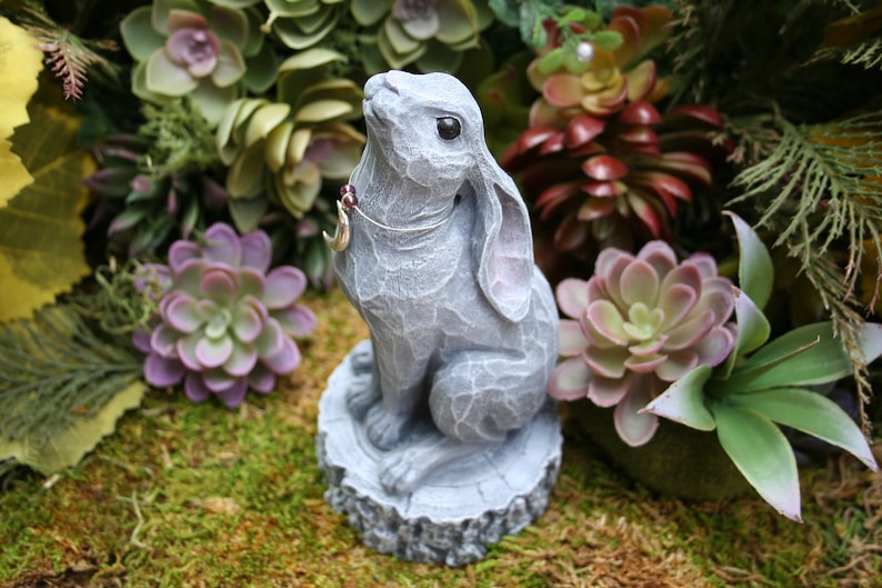 Moon Gazing Hare Statue Traditional Style March Hare Ornament Concrete Lunar Hare Garden Decoration image 1