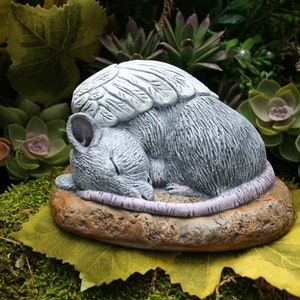 Rat Angel Statue, Rat Memorial, Concrete Rat Garden Statue, Rattie Sleeping Peacefully at the Rainbow Bridge