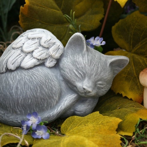 Cat Angel Statue Sleeping Cat Statue Concrete Pet Memorial Etsy