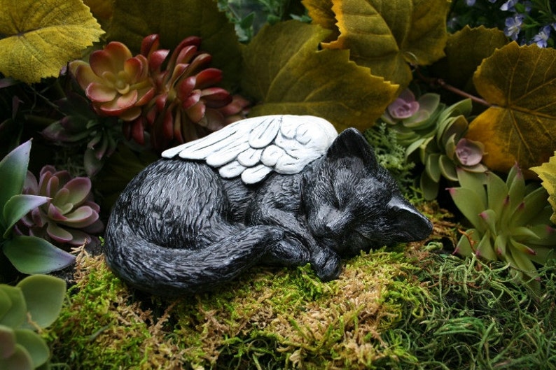 Cat Angel Statue Sleeping Cat Statue Concrete Pet Memorial Etsy
